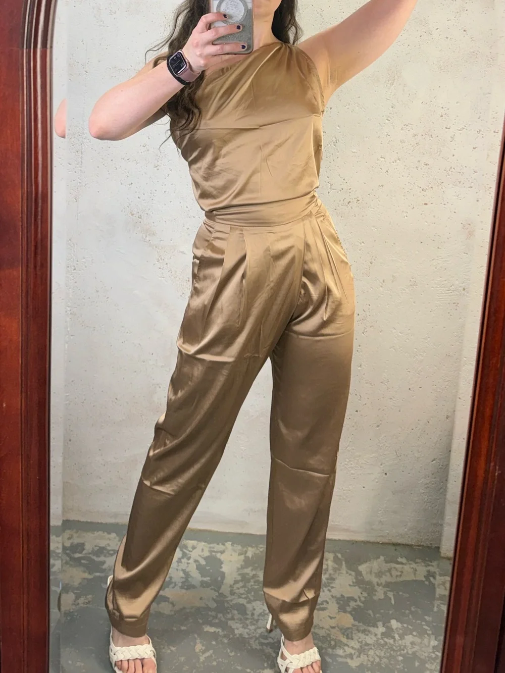 MARBLE Bronze Satin SET Top and Pleated Trouser Pants NEW Size Small